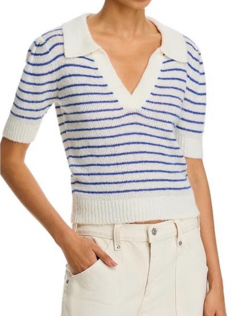 pistola Blue-Striped V-Neck Polo Sweater